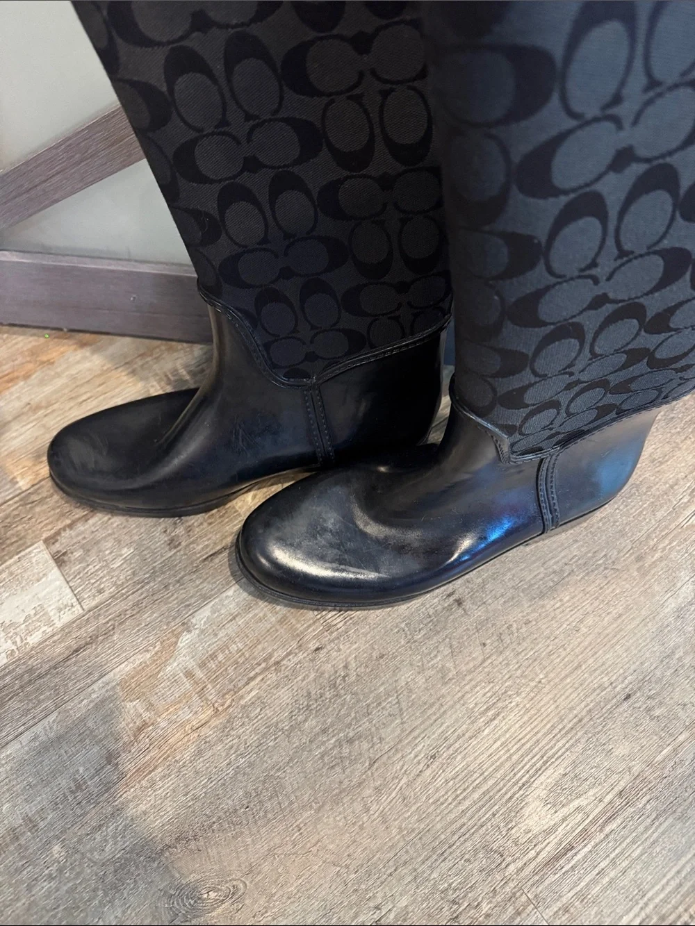 Coach TristeeTall Black Signature Lace-Up Rain Boots
